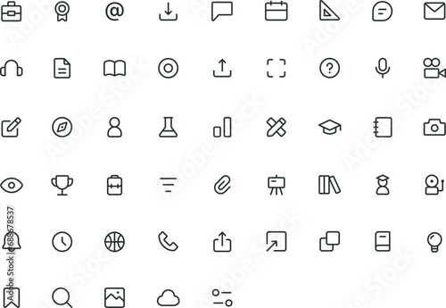 E-learning set of web icons in line style. Online education icons for web and mobile app. Distance learning, video tutorial, online lecture, school, university, webinar. Vector illustration
