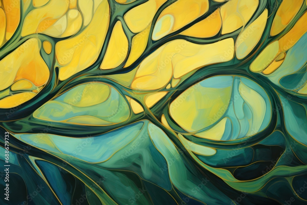 Art Nouveau Blue, Green and Yellow IIntricate Abstract Design Background Ai Generated Illuctration