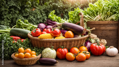 Fresh assorted ripe vegetables in a basket