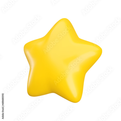 Vector 3d gold star icon on white background. Cute realistic cartoon 3d render  glossy yellow star Illustration for customer rating concept  decoration  web  game design  app  advert.
