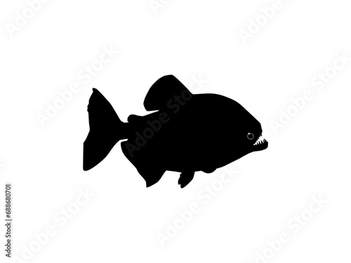 Piranha Fish Silhouette, can use for Logo Gram, Website, Art Illustration, Pictogram, Icon or Graphic Design Element. Vector Illustration 