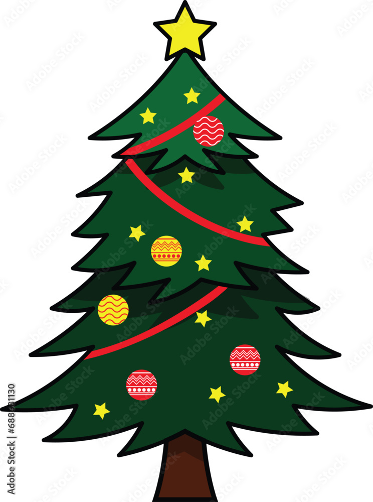 Fototapeta premium green Christmas tree with shining stars