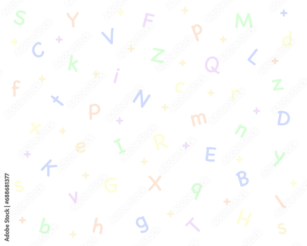 Vector colored background with letters of the alphabet. Colored pastel letters of the alphabet. Vector graphics.