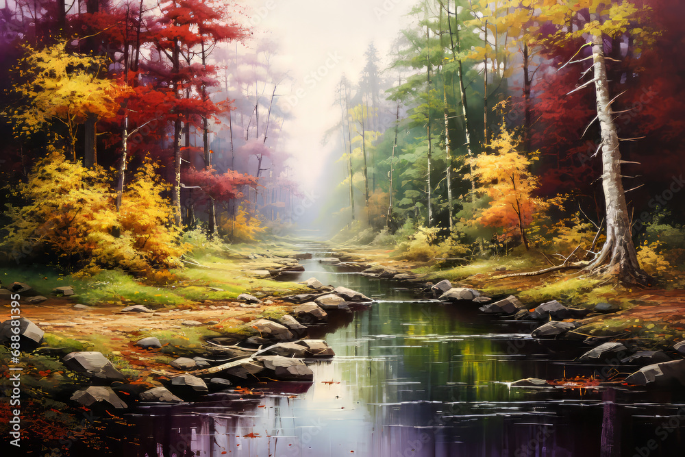 Nature’s Beauty.  Generated Image.  A digital illustration of the serenity and splendor of a natural landscape.