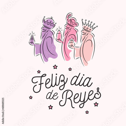 Line art three kings illustration for happy epiphany day background