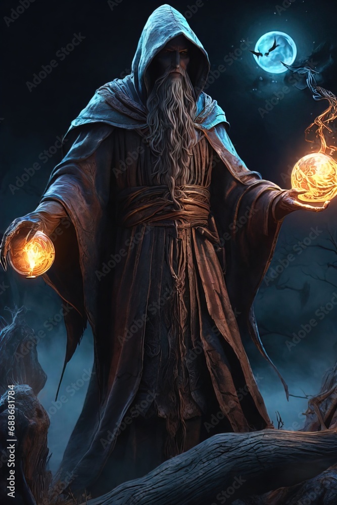 Evil faceless Wizards casting spells, dark and scary night, realistic, detailed, horror, spooky, terror above a pile of corpses, fantasy, intricate, elegant, highly detailed illustration