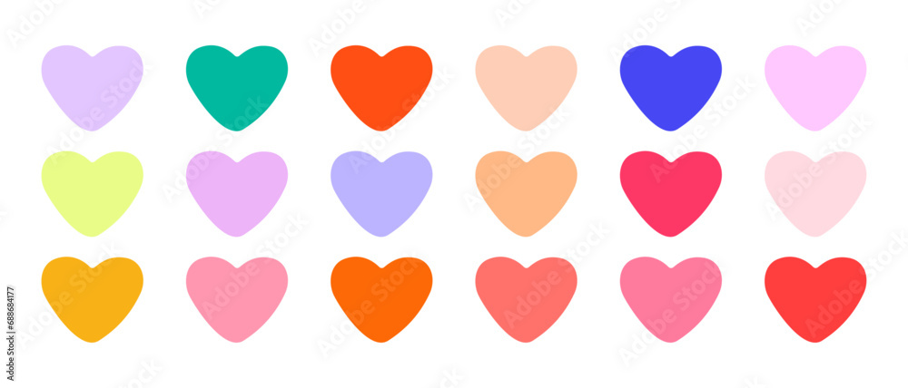 set vector simple flat style Valentine heart symbol. colorful hearts trendy colors isolated on white 