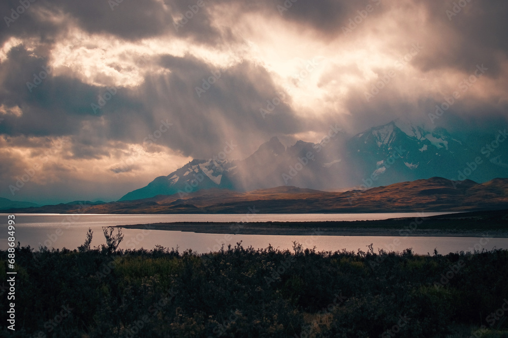Lake landscape in Torres del Paine National Park Chile