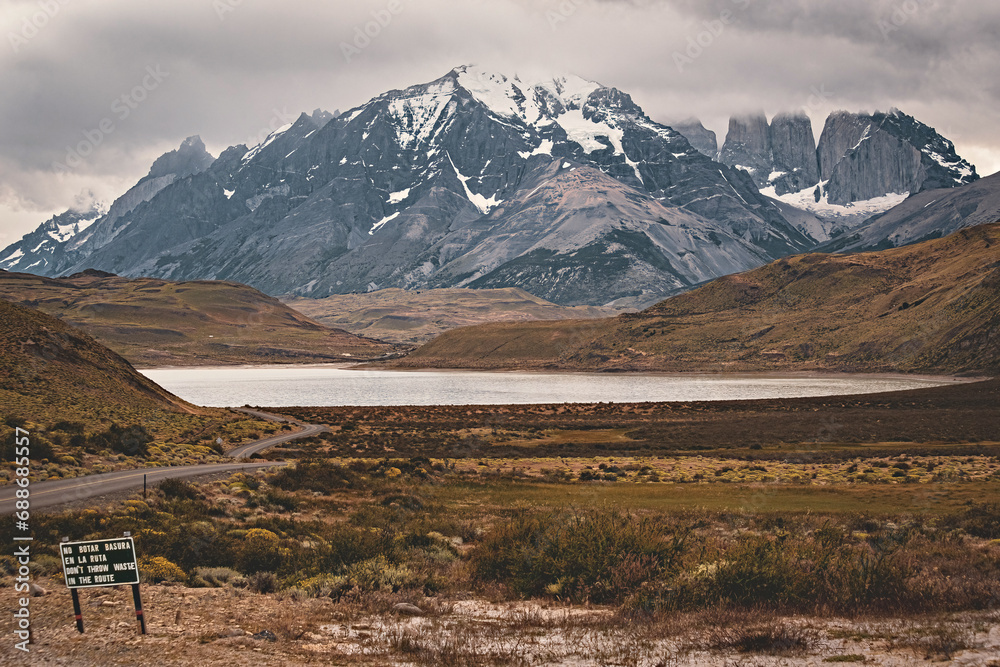 Lake landscape in Torres del Paine National Park Chile