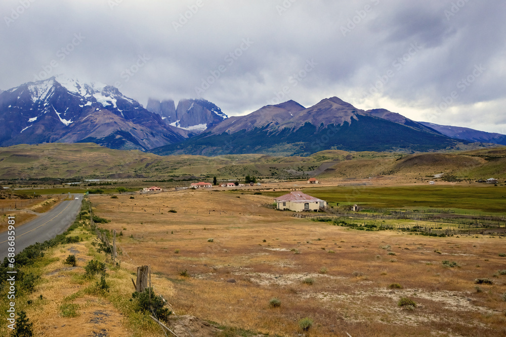 Mountain road through the Torres del Paine National Park Chile