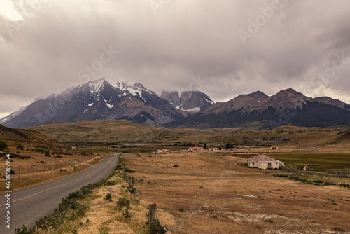 Mountain road through the Torres del Paine National Park Chile