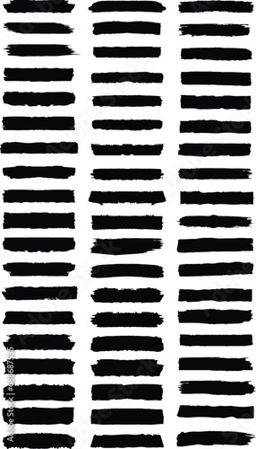 Set black paint, ink brush, brush strokes, brushes, lines, frames, grungy. Grungy brushes collection. Ink splatters, grungy painted lines, artistic design elements. Vector paintbrush set