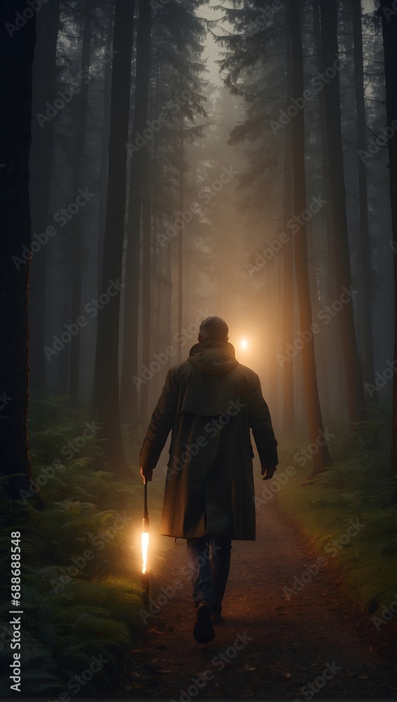 man with a torch in the forest man with a torch in the forest