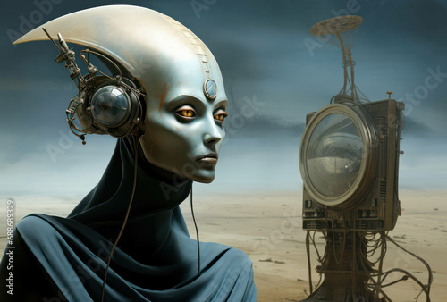 Futuristic woman imagination galaxy woman space planet extraterrestrial face fiction star alien cosmos portrait photo