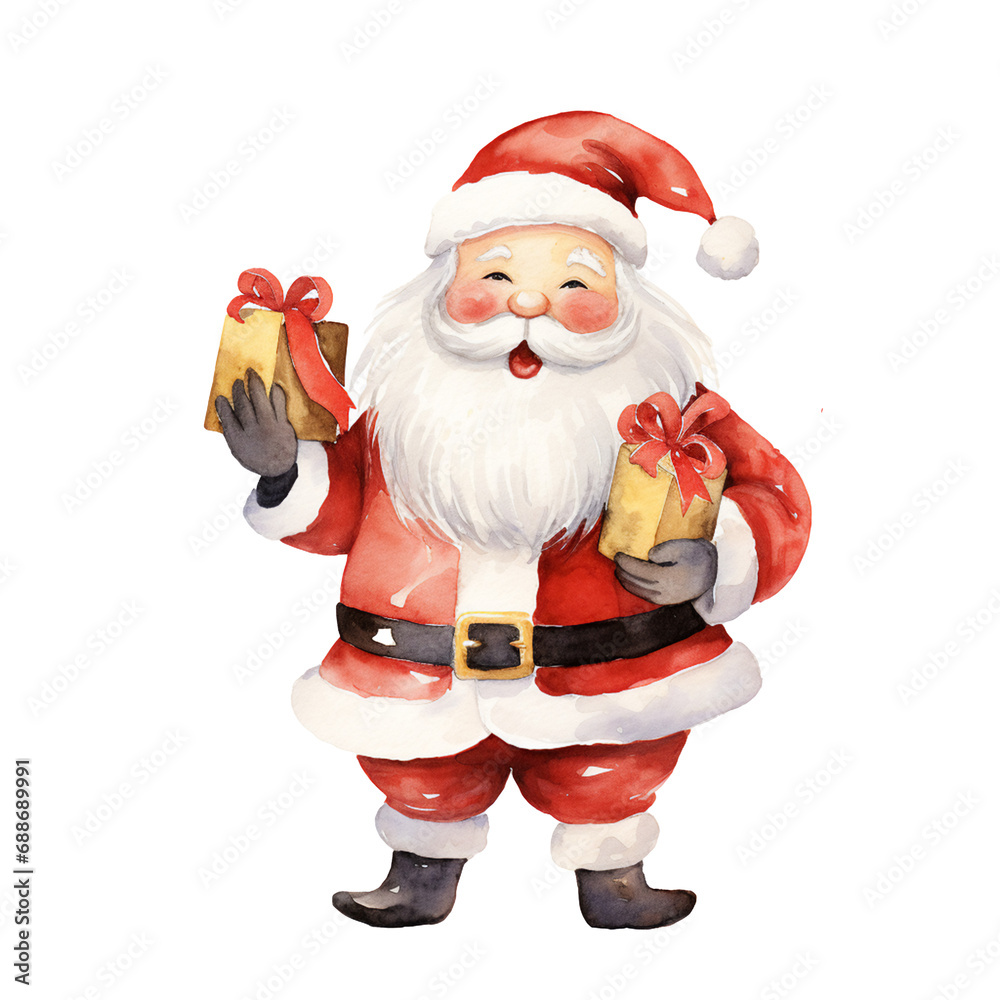 Santa Claus holding gift watercolor transparent background Santa Claus holding gift watercolor transparent background