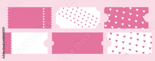 set of templates for different retro Tickets. A love voucher . valentine's day. Vector