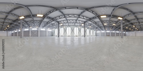 Full spherical hdri panorama 360 degrees of empty exhibition space. backdrop for exhibitions and events. Tile floor. Marketing mock up. 3D render illustration 