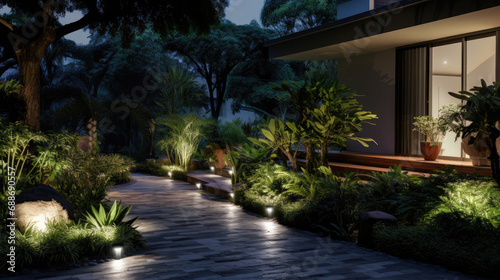 Vibrant Smart Home garden automated irrigation security cameras pathway lighting © javier