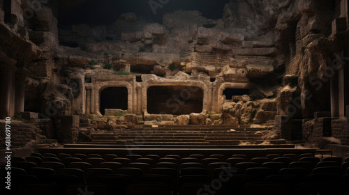 Ancient ruins cinema screen in weathered walls historical ambiance