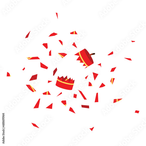Exploding firecrackers flat vector illustration isolated on white background. Element for traditional asian lunar new year, chinese new year concept. Clip art for greating card, banner, web, sticker.