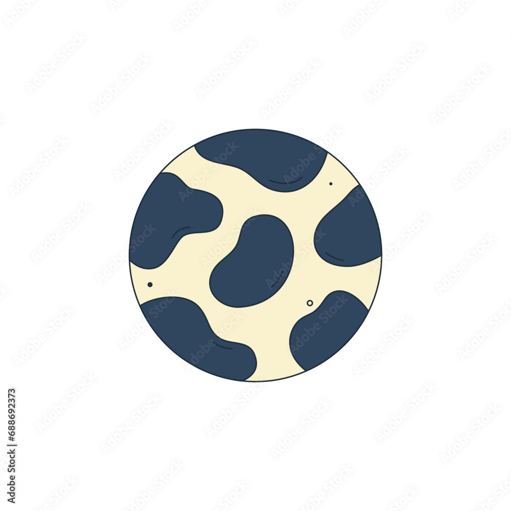 Isolated fictional abstract spotted planet on white background. Black and light colors. Space object in surrealistic cartoon style. Sticker, print on a T-shirt. Vector illustration - obrazy, fototapety, plakaty 