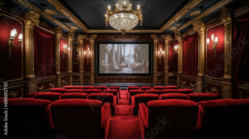 Opulent Mansion Film Room Vaulted Ceiling Velvet Comfort