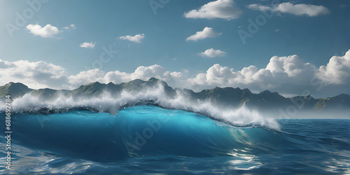 Beautiful ocean surface with mountain backdrop 
