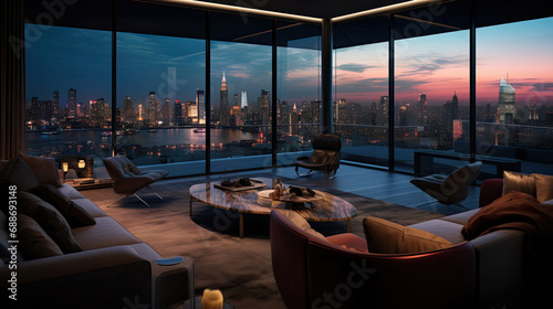 Penthouse Theater Floor-to-Ceiling Windows Urban Luxury