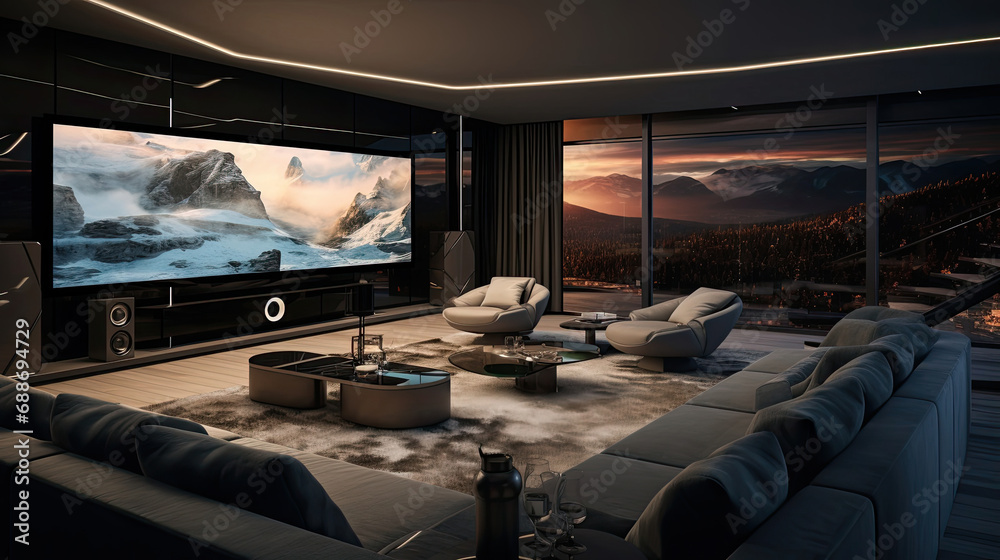 Picture of Cutting-edge penthouse theater levitating seating dynamic TV walls 180 ...