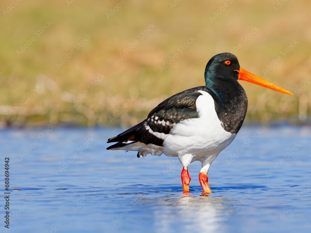 Eurasian oystercatcher , Haematopus ostralegus), in water Eurasian oystercatcher , Haematopus ostralegus), in water