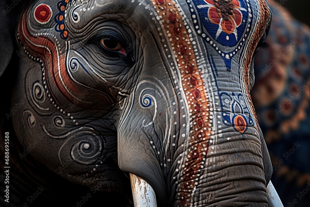 Elephant painted in traditional Indian colors at the annual elephant festival. Ai Generative Elephant painted in traditional Indian colors at the annual elephant festival. Ai Generative