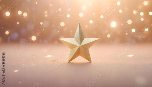 Gold star on the gold glitter bokeh backdrop