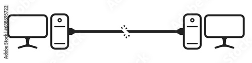 No signal vector icon. Broken wire between computers vector. No connection symbol. Vector illustration.