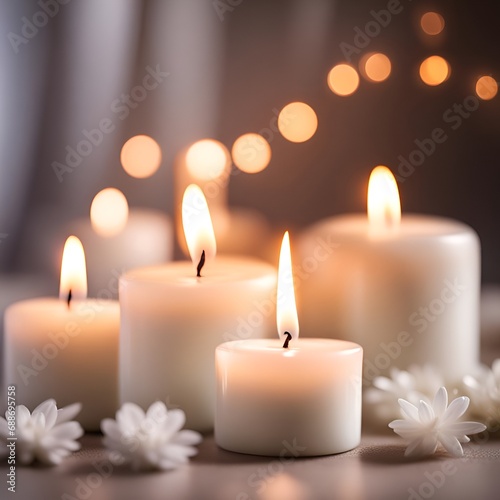 White candles romantic background 