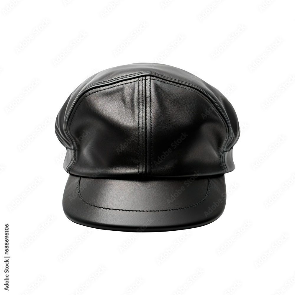 Naklejka premium black leather cap isolated on transparent background Remove png, Clipping Path, pen tool