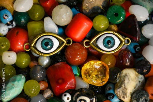 close up of colorful beads