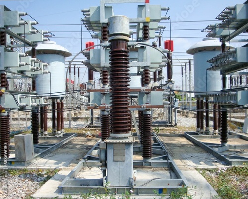 Capacitor bank install for correct power factor gives stability system in high voltage substation.