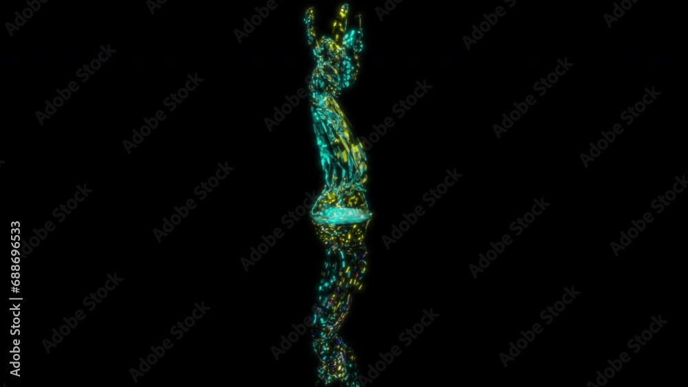 3D animation rendering, statue with wings model on a black background