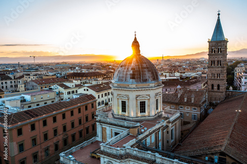 
Aerial View of the Basilica Papale di Santa Maria Maggiore at Sunrise in Rome Italy photo