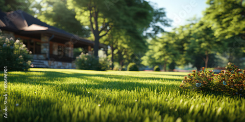 Intricately Detailed Green Lawn Framing the House - Nature's Finest Expression of Tranquility.