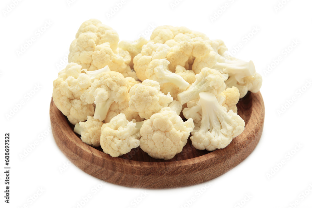 Bowl of cauliflower isolated on white background