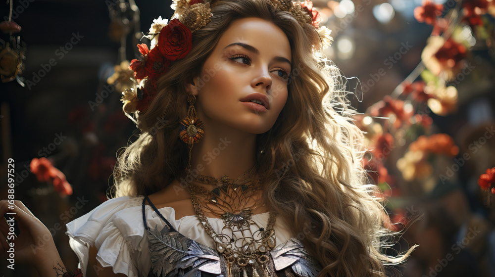 Swedish Folklore Dancer with Floral Crown. Concept of Traditional Elegance, Cultural Heritage, and Graceful Dance Swedish Folklore Dancer with Floral Crown. Concept of Traditional Elegance, Cultural Heritage, and Graceful Dance