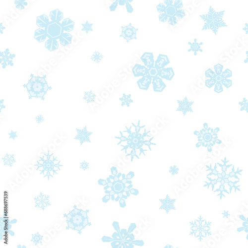 Winter seamless blue snowflakes pattern isolated on white background. Immerse yourself in the enchanting beauty of winter with this captivating vector illustration
