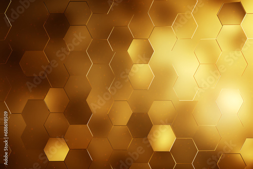 Luxurious elegant golden honeycomb. Hexagon golden background. © trompinex