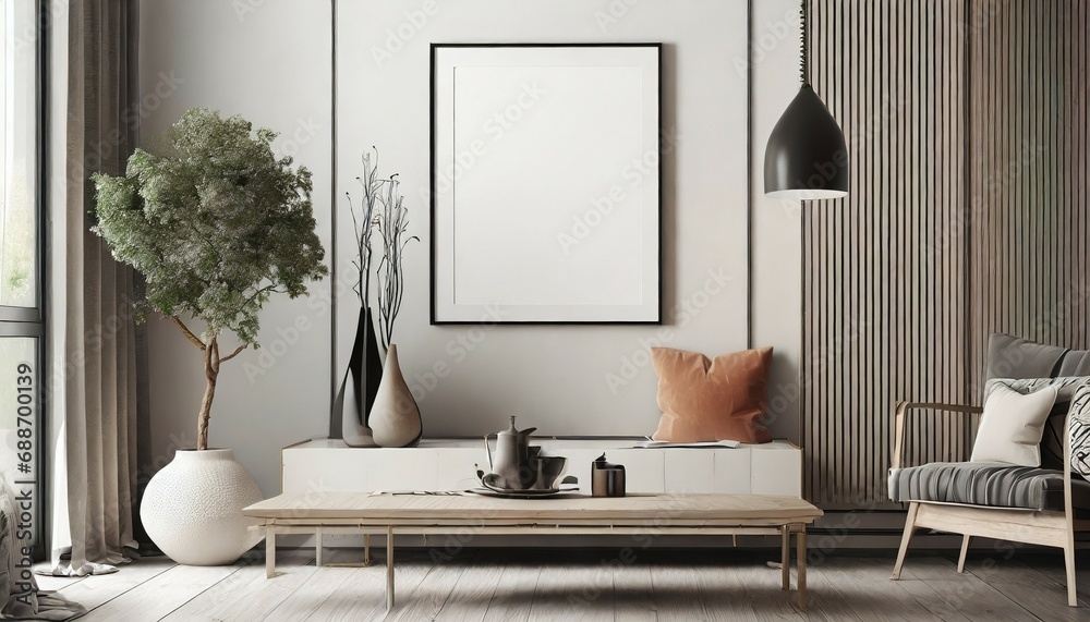 Obraz na płótnie mock up posters frame on wall in modern interior background living room w salonie