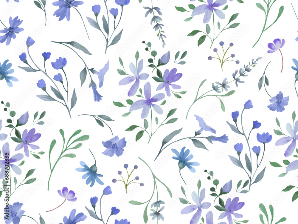 Fototapeta premium Watercolor seamless pattern. Hand drawn floral illustration isolated on white background. Vector EPS.