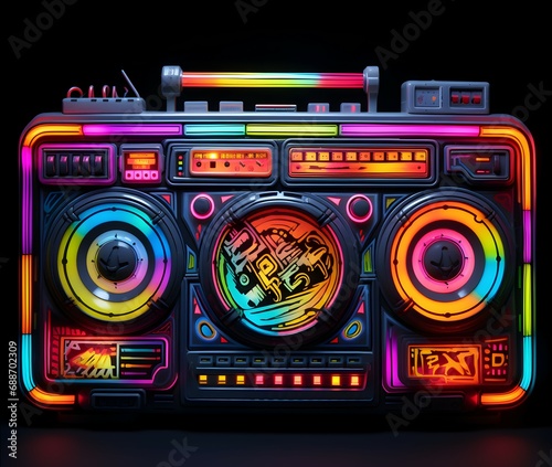 Ghettoblaster neon colors - Ai generated. photo