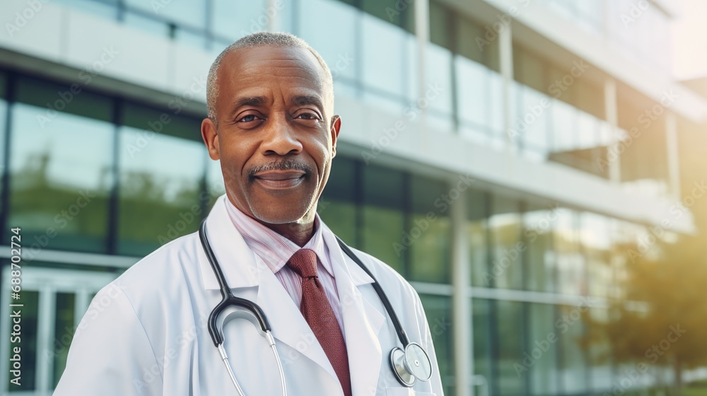 Portrait of a doctor in front of the hospital