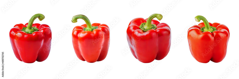 Set of red color capsicum, isolated on transparent white background Set of red color capsicum, isolated on transparent white background