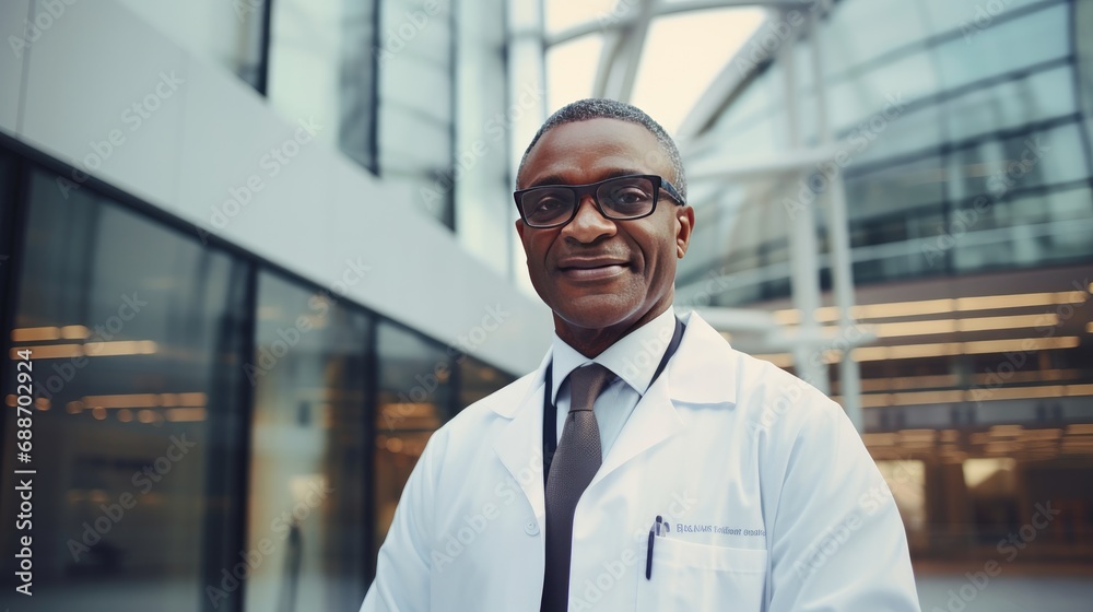 Portrait of a doctor in front of the hospital Portrait of a doctor in front of the hospital